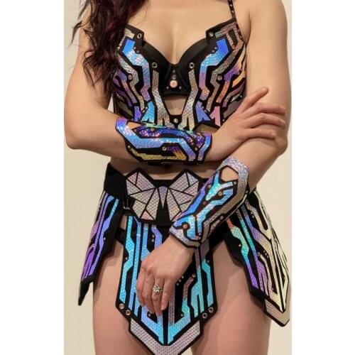 Nightclub bar ds costume sexy stage show party girl dress Women laser dance armor gogo costumes
