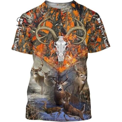 Newest Animal Tattoo Camo Deer Hunter Moose Hunter Streetwear 3D Print T shirts Unisex Summer Casual Short Sleeves Tshirt A2