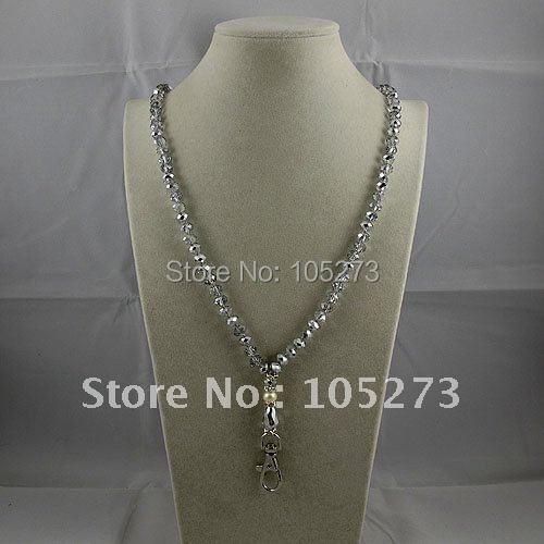 Charming!gray crystal pearl key chains necklace size:6x8mm length 31''inchs free shipping Hot sale A2285b