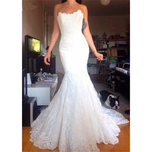 Charming Long Lace Mermaid Sweetheart button Back Applique Bridal Gown Vestidos De Noiva Court Train mother of the bride dresses