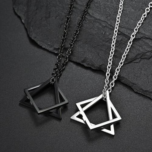 Popular Geometric Titanium Steel Necklace Square Triangle Combination Necklace Men and Women Hip Hop Fashion Jewelry Gift