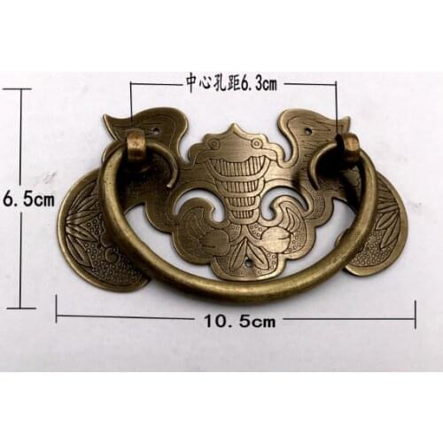 Pure copper drawer handle modern new Chinese retro brass double hole solid wood furniture accessories small haretro antique door