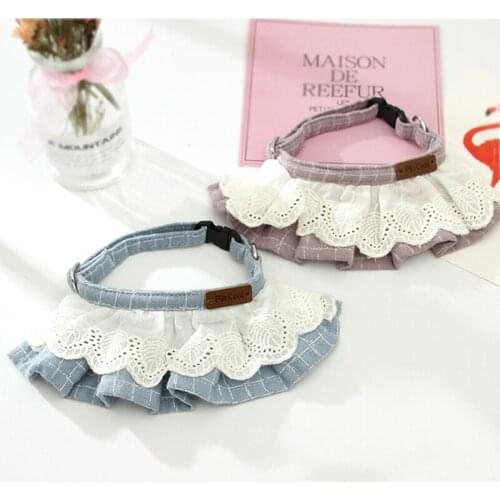 Pet Dog Cat Saliva Towel Fashion Korean Cotton Plaid Lace Kitte Collar Bibs For Small Cats Dogs Jewelry Accessories Pet Products