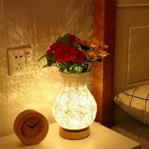 Modern USB Table Lamp Wood Shade 5W decoration Night Table Light Vase Jars Flower Holder Dining Room Living Room Warm Led