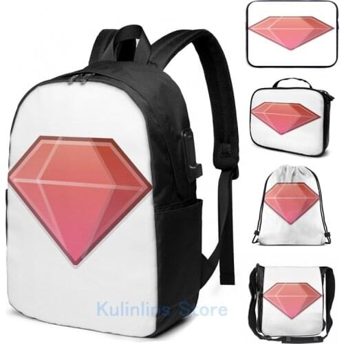 Funny Graphic print Red Gem Sticker USB Charge Backpack men School bags Women bag Travel laptop bag