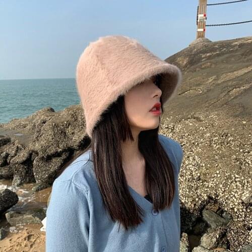 Womens Bucket Hat Spring Outdoor Street Cap Female Plush Hat Keep Warm Relaxed Breathable Soft Windproof Girls Caps 2021