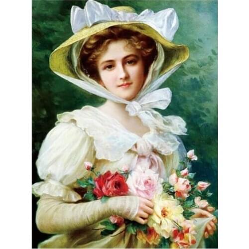 Hat women diamond mosaic lady embroidery painting girl rhinestone sticker protrait decoration diamond art needlework handcraft