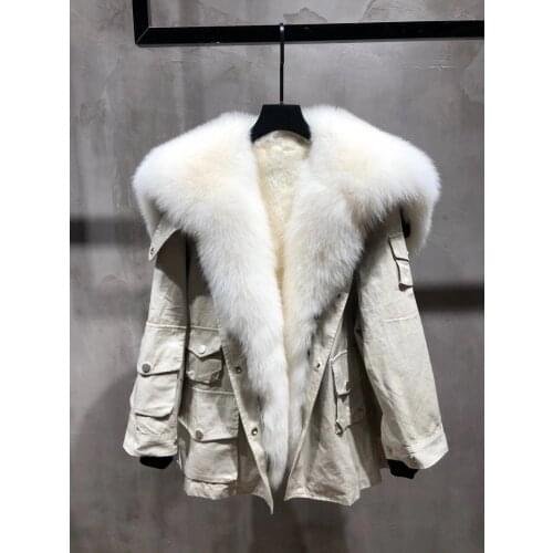 OFTBUY 2020 Real Fur Coat Winter Jacket Women Natural Fox Fur Collar Rabbit Fur Liner Thick Warm Outerwear Streetwear Removable