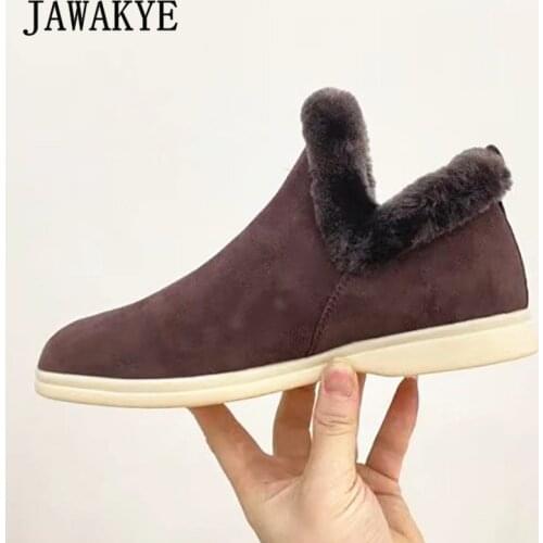 Quality Suede Winter Boots Fashion Women Shoes New V Shape Opening Wool Short Bota Multicolor Warm Soft Sole Furry Shoes Femmes