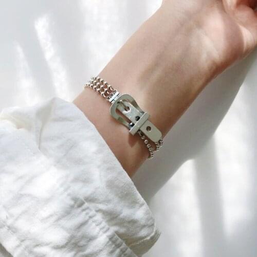 VENTFILLE 925 Sterling Silver Belt Buckle Bracelet New Fashion Vintage Punk Bead Chain Bangles Elegant Creative Party Jewelry