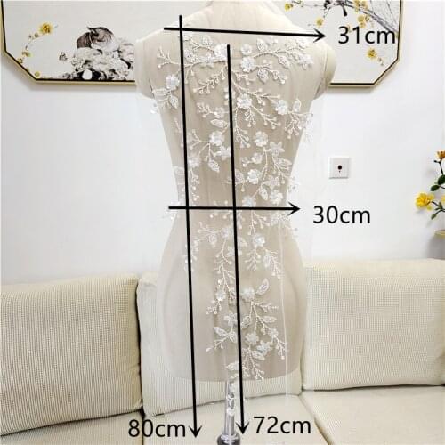 1 PCS French Lace Wedding Dress Applique DIY Bridal Headdress Ivory Lace Collar Lace Fabric Patch With Sequins And Beads
