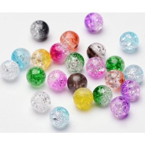 100pcs 8mm Mixed Color Round Two Tone Transparent Crackle Acrylic Beads Half Spray Painted for Jewelry Making DIY Bracelet