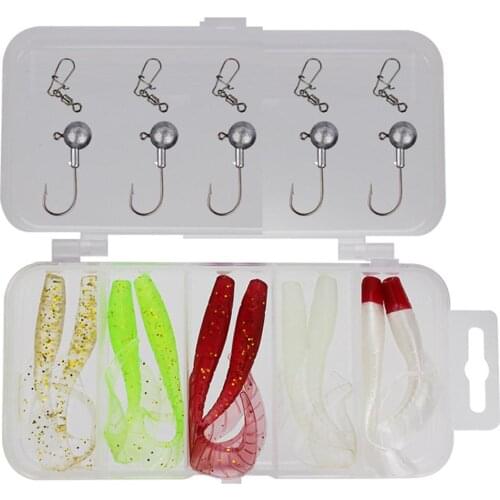 20pcs Soft Fishing Lure Set Silicone Snake Eel Baits With Lead Jig Head Fishhook Offset Hooks Worm Carp Fishing Tackle Kit Box