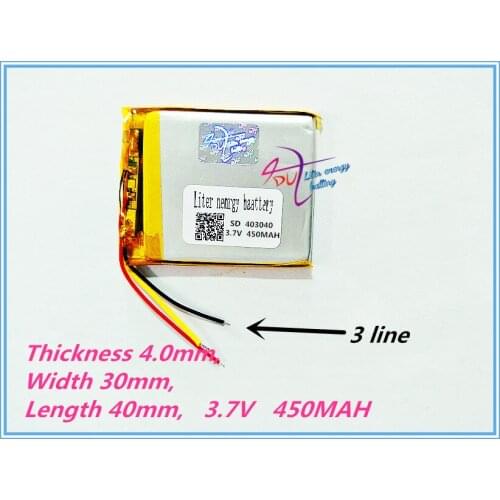 3 line Polymer battery 403040 450mah 3.7 V smart home MP3 speakers Li-ion battery for dvr,GPS,mp3,mp4,cell phone,speaker