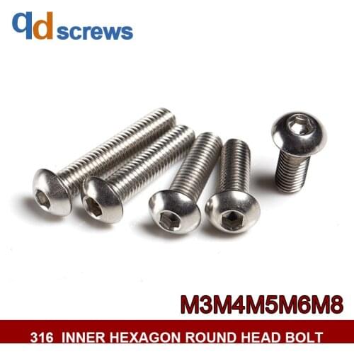 316 M3M4M5M6M8 inner hexagon screw round head stainless steel bolt ISO7380 GB70.2 JIS B 1174
