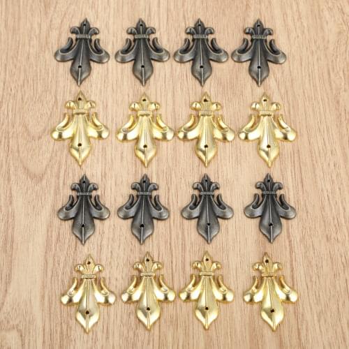 4Pcs Antique Brass Edge Corner Protector Bumper Guard Furniture Jewelry Box Wood Case Feet Leg Corner Protector with Nails