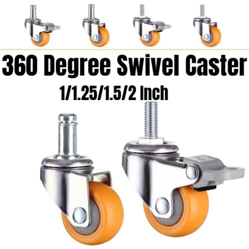 4PCS 360 Degree Swivel Caster Wheels 1/1.25/1.5/2 Inch with Stem Orange Caster Nylon Wheels No Noise For Shopping Cart Trolley
