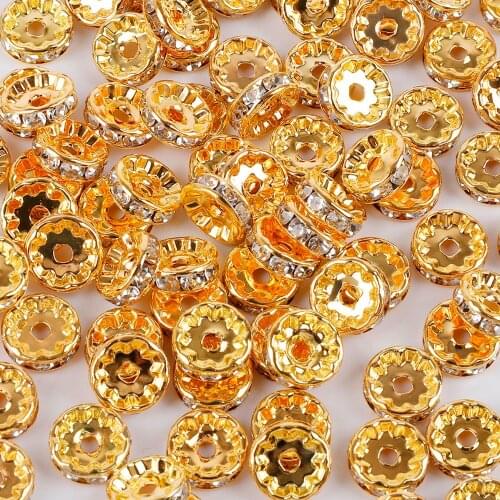 50pcs Glitter Crystal AB Rhinestones 4 6 8 10mm Gold Silver Metal Beads FlatBack Strass Sewing & Fabric Garment Rhinestone Beads
