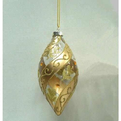 6*11cm Cone Shaped Gold Painting Glass Globe Christmas Tree Decorated Ball Handmade Craft