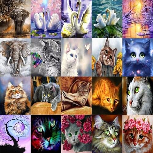 Diamonds Painting 5d Diy Full of round Diamond home embroidery art Decoration Cute cat Elephant Swan