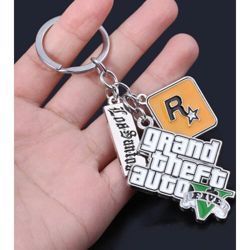 Game PS4 GTA5 Grand Theft Auto 5 Keychain Rock Star Key Chain for Women Men Key Holder Gift Accessories