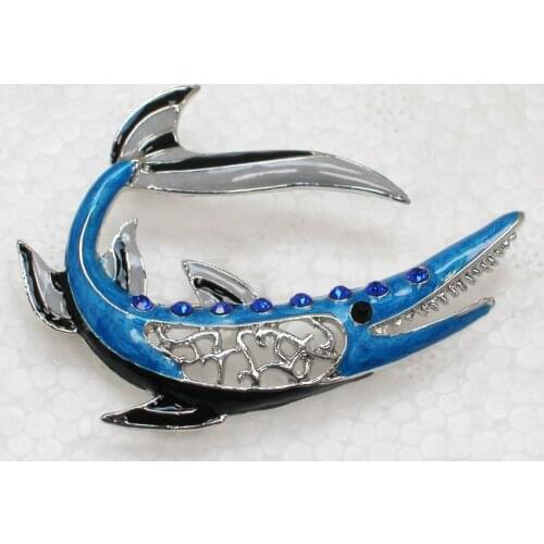 Fish Brooch Blue Enamel Rhinestone Pin brooches C946 B