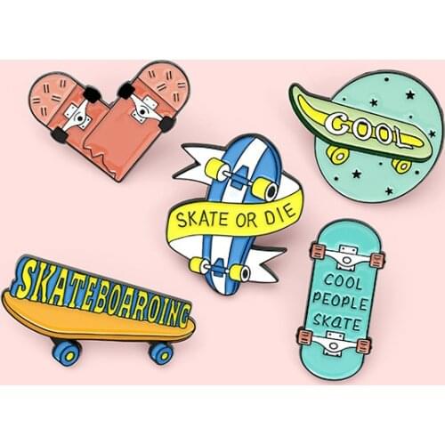 Cute cartoon skateboard brooches pin backpack collar badge gift for kids friend