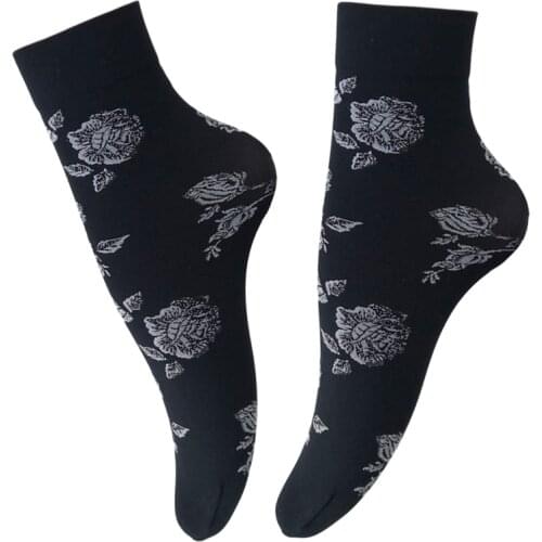 Black Rose Socks Women Summer Silk Sock Elasticity Thin Breathable Vintage Style Printed Women Socks