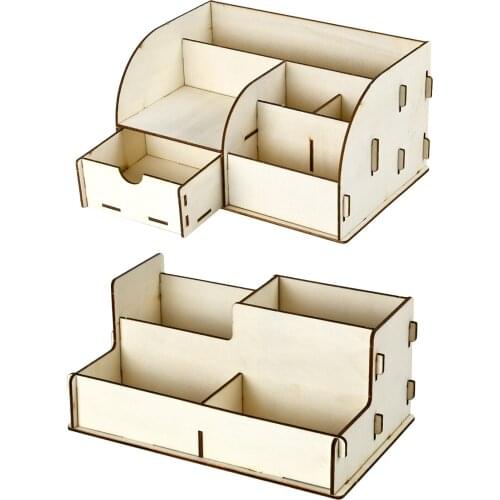 DIY Wooden Assemble Pen Pencil Holder Cosmetic Holder Desk Organizer Rack