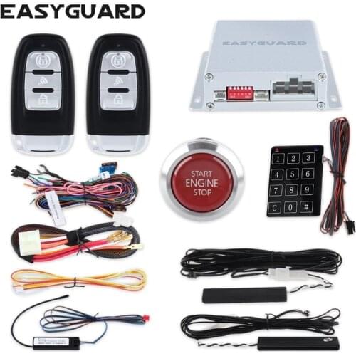 Easyguard PKE car alarm system passive keyless entry remote engine start keyless touch password entry hopping code DC12V