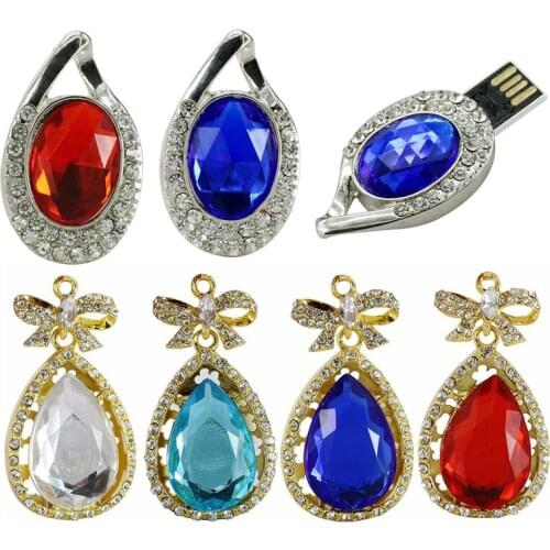 USB 2.0 Flash Drive 128GB Pen Drive Pendrive Cute Crystal Gemstone Style 8GB 16GB 32GB 64GB Necklace Memory Stick Girls Gift