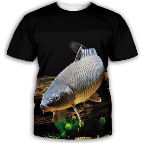 Fish 3D Printing Short Sleeve T-shirt Fashion Polyester Material Mens Loose 2021 Summer Hot