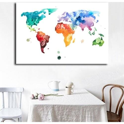 World Map Minimalist Watercolor Canvas Painting Print Bedroom Home Decor Modern Wall Art Oil Painting Poster Picture Framework