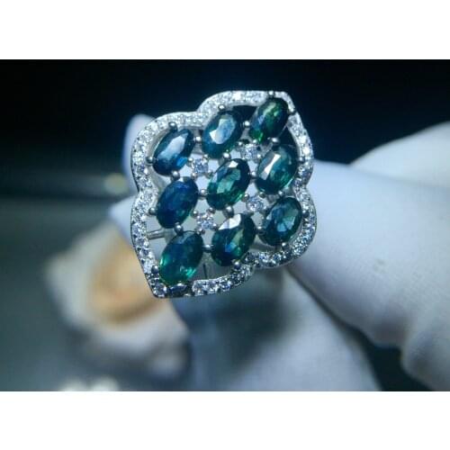 Luxury 925 Solid Sterling Silver natural Sapphire Gemstone Birthstone Ring Fine Jewelry Drop Shipping