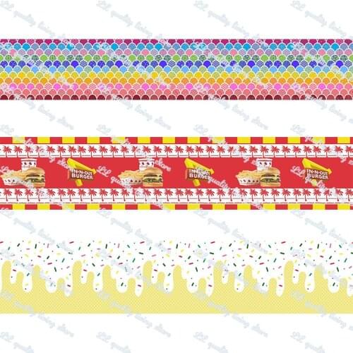 Colorful pattern printed grosgrain ribbon/16mm printed elastic foe ribbons DIY hair bows Sewing webbing 50 yards
