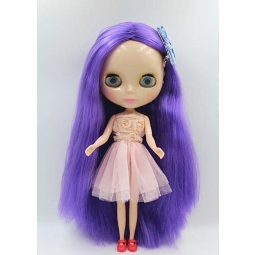 Blygirl doll Supple hair, 30cm Blyth doll, purple straight hair, 1/6 Doll ordinary body