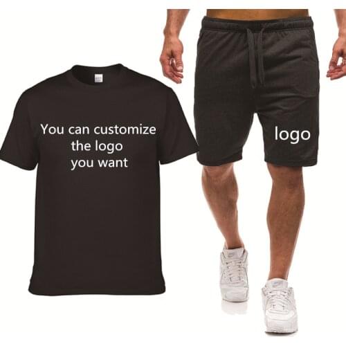 Summer Mens Suit Custom Logo Car Anime Funny Print Mens Solid color Crew neck Mens short sleeve + shorts 2-piece set