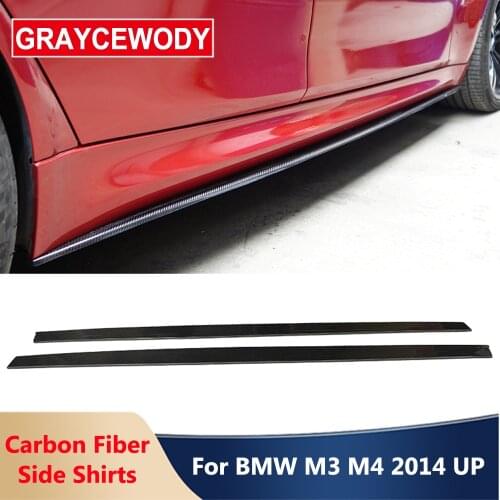 M3 M4 MP Style Real Carbon Fiber Side Skirts Door Extension Lip Aprons For BMW M3 F80 Sedan M4 F82 Coupe 2014 Up Car Body Kit