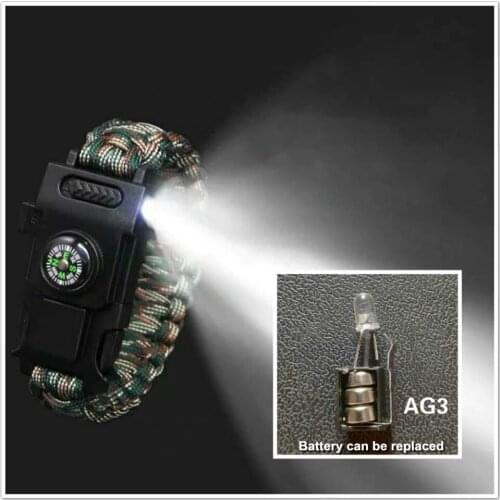 Outdoor Paracord bracelet Multifunction Military Emergency Camping Rescue EDC Tools Escape Tactics Wrist Strap with Led Lights