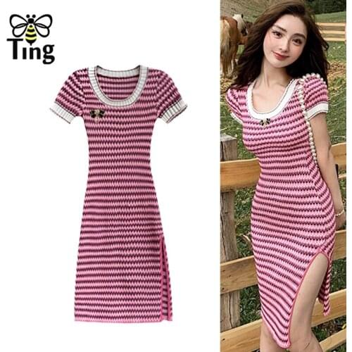 Tingfly Skinny Lady Girl Fashion Knitting Summer Mini Short Dress Casual Streetwear Clubwear Sexy Bodycon Dresses Knitwear Chic