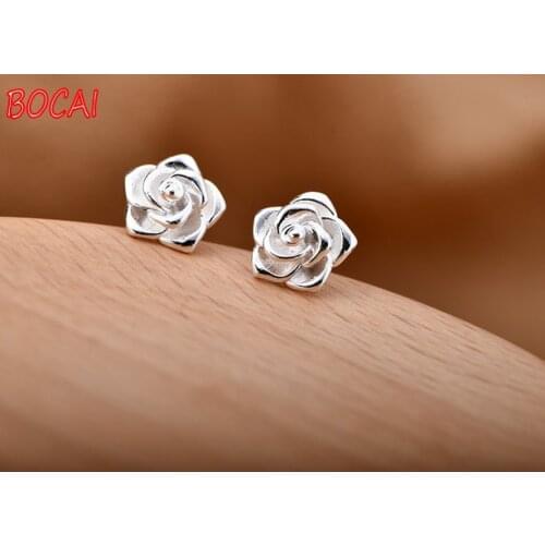 999 sterling silver flower non-allergic Japanese and Korean trendy rose earrings