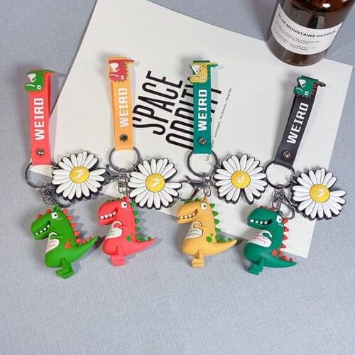 Trendy Cartoon PVC G-Dragon GD Daisy Chrysanthemum Dinosaur Pendant Keychains Keyrings For Women Girls Children Christmas Gift