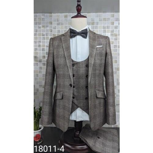 Smart Casual Check Mens Tuxedos Business Notched Lapel Groomsmen Jacket 3 set Party Vest and Jacket With Trouser Gentlemen suits