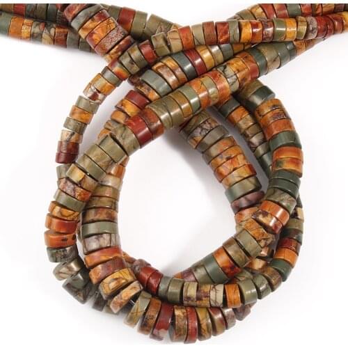 Natural Stone Picasso Jaspers Beads Round Rondelle Loose Spacer Beads For Jewelry Making DIY Bracelet Necklace 6/8/10m 15Inches