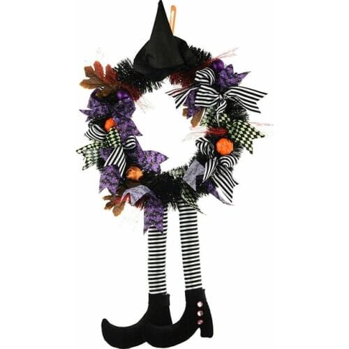 New Arrival Halloween Wreath With Hat Legs Wall Door Hanging Pumpkin Wreath Autumns Simulation Props Festival Party Home Decor