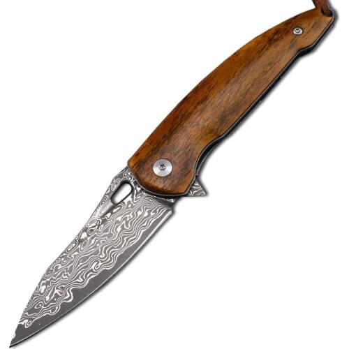 VG10 Damascus Blade Old Cow Bone HandleHiking Camping Hunting Fruit Knife EDC Tool