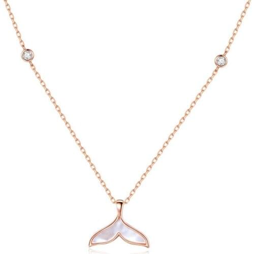 925 Sterling Silver Zircon Round Bead Shell Mermaid Charm Pendant Choker Necklace For Girl Women Statement Wedding Jewelry dz830