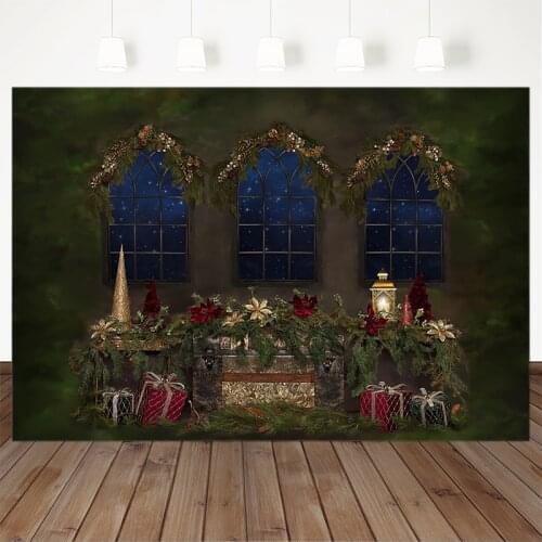 Christmas Photography Background Xmas Gift Windowsill Green Hay Backdrop Children Party Decorative Props Banner For Photo Studio
