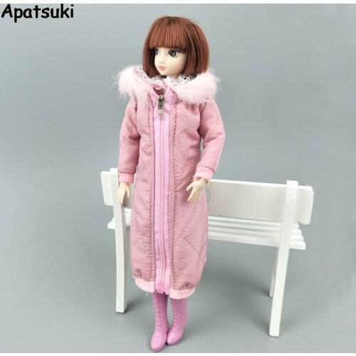 Pink Long Winter Coat Outfits for Barbie Doll Clothes Parka For 1/6 BJD Doll Winter Wear Jacket 1:6 Dolls Accessories Kids Toy