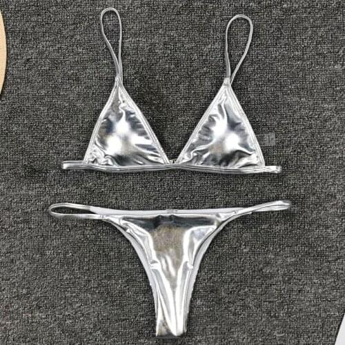 Sexy Triangle Bikini Set Women Silver Sequin Thong Bikini Women Swimwear 2020 New Push Up Padded Bathing Suit Beach Wear Mujer
